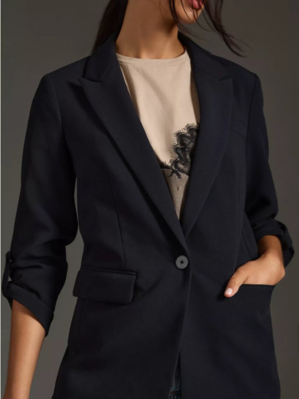 Maeve Anthropologie Black Blazer Roll Sleeve Size 2 Tailored Chic - Picture 2 of 8